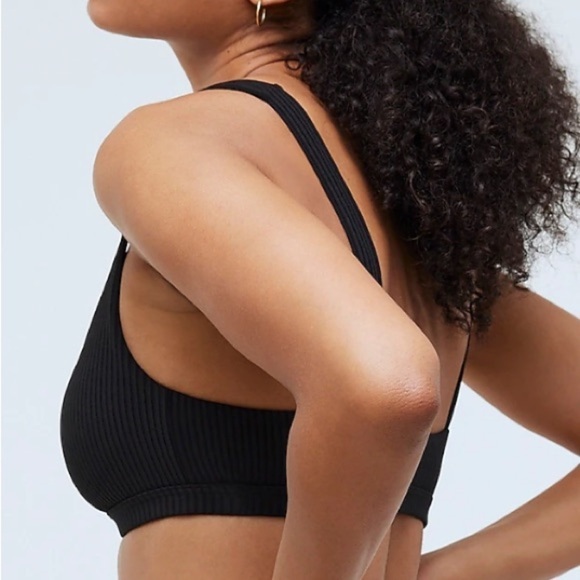 Madewell Ribbed Square-Neck Bikini Top in True Black size Small NWT NP212 - Picture 3 of 12